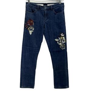 Pilcro Anthropology Womens Floral Sequin Slim Boyfriend Jeans Size‎ 28